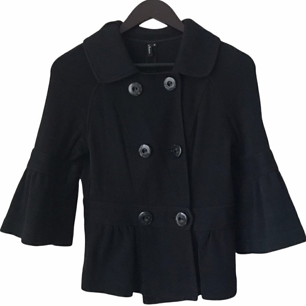 Ambition Black Six Front Buttons Blazer With Flare Sleeves